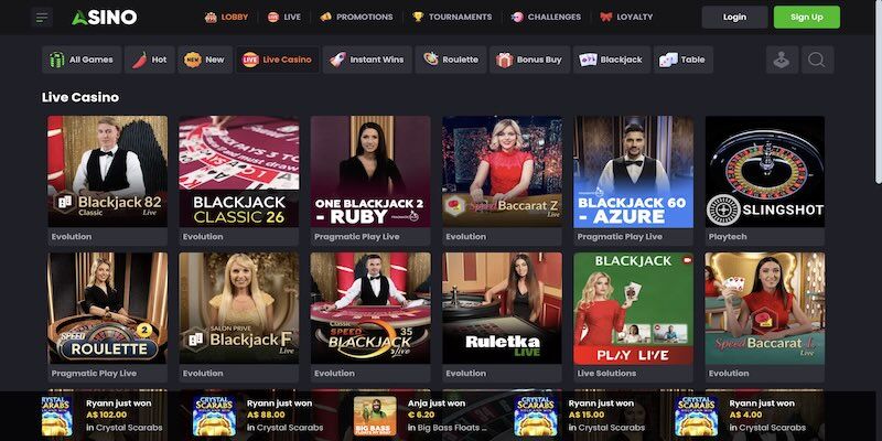 Asino live casino page