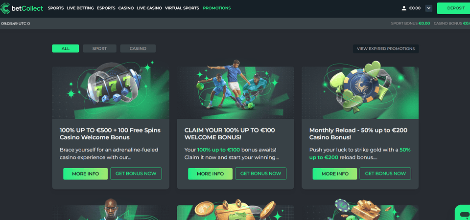 Screenshot of the Betcollect promo page