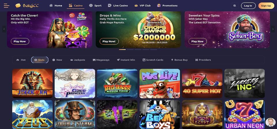 Screenshot of the BetGCC casino page