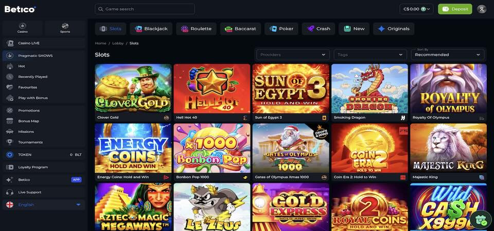 Screenshot of the Betico casino page