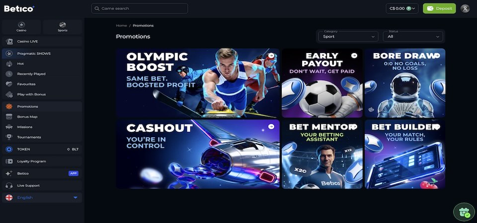 Screenshot of the Betico promo page