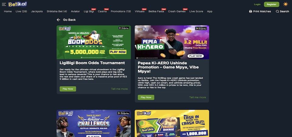 Screenshot of the Betika promo page