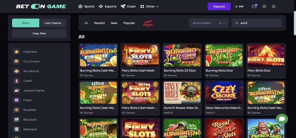 Screenshot of the BetOnGame casino page