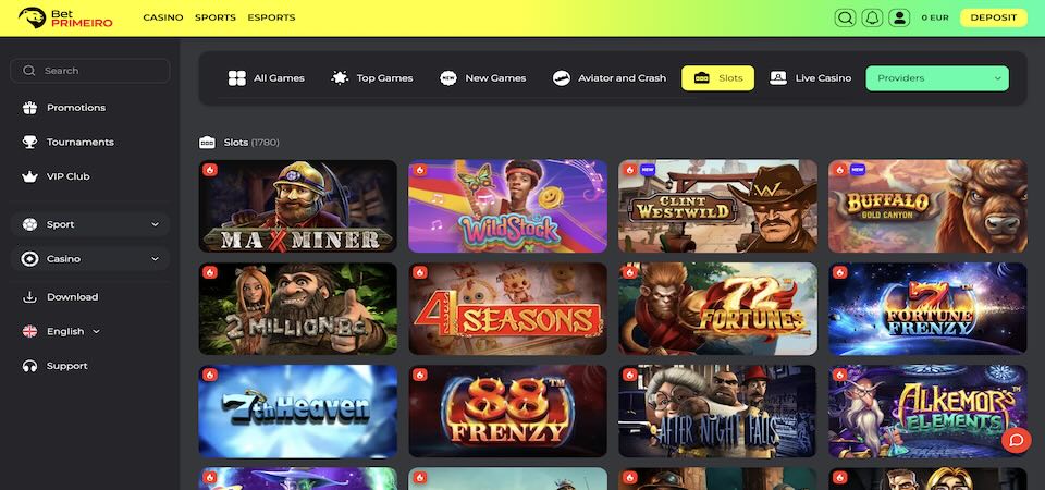 Screenshot of the BetPrimeiro casino page