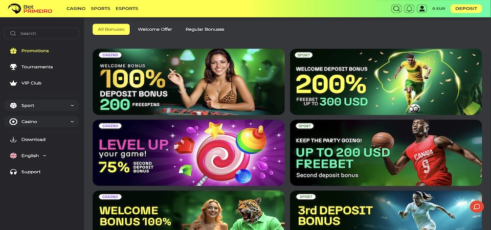 Screenshot of the BetPrimeiro promotions page