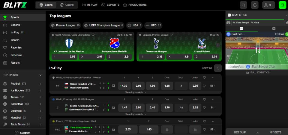 screenshot of blitz.bet sports page