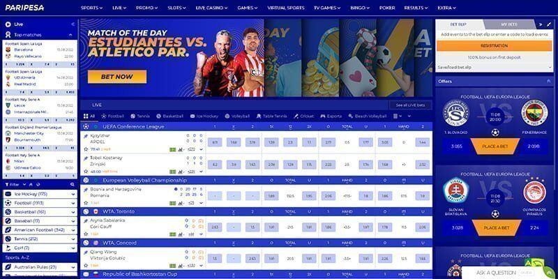 Bookmaker paripesa screenshot