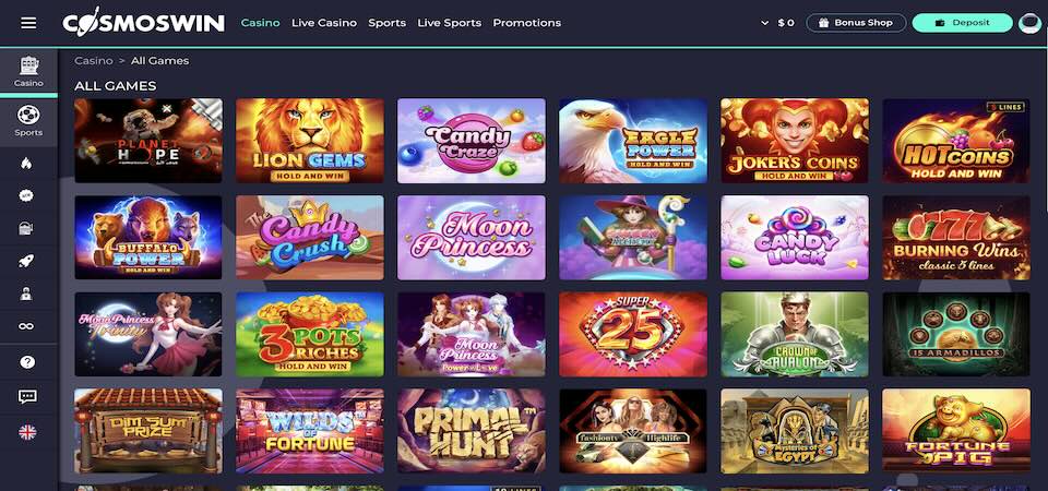 Screenshot of the Cosmoswin casino page