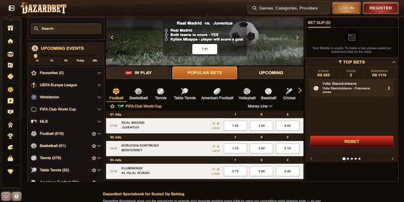 Screenshot of the Dazardbet football page