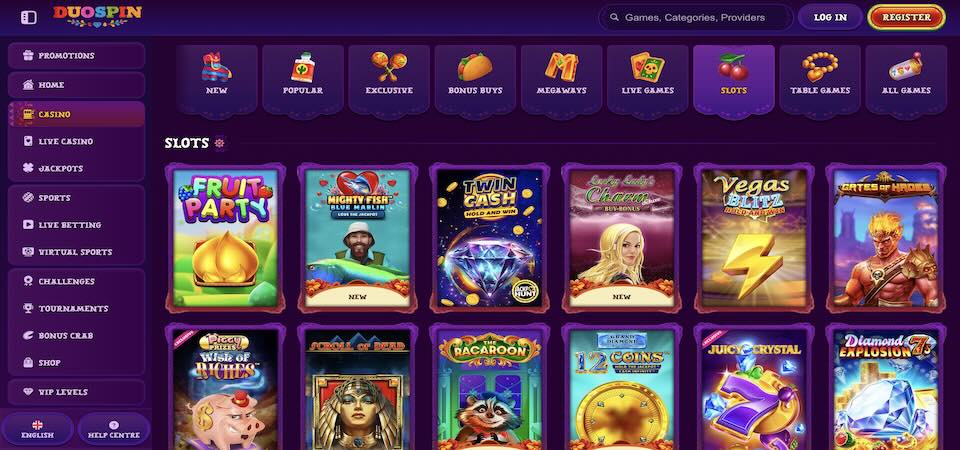 Screenshot of the DuoSpin casino page