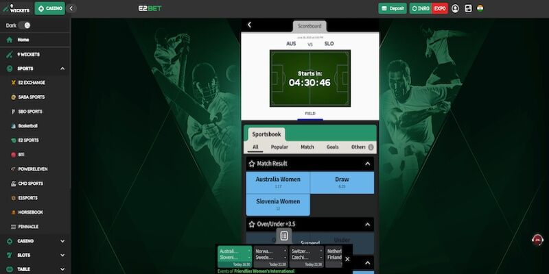 Mobile screenshot of E2BET sports page