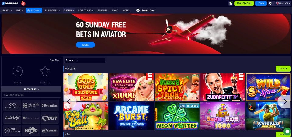 Screenshot of the FairPari casino page