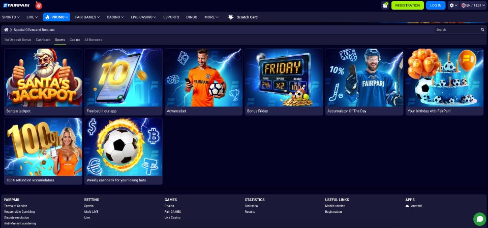 Screenshot of the FairPari bonuses page