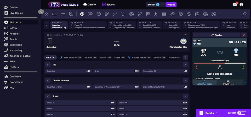 Screenshot of the Fast Slots sport page
