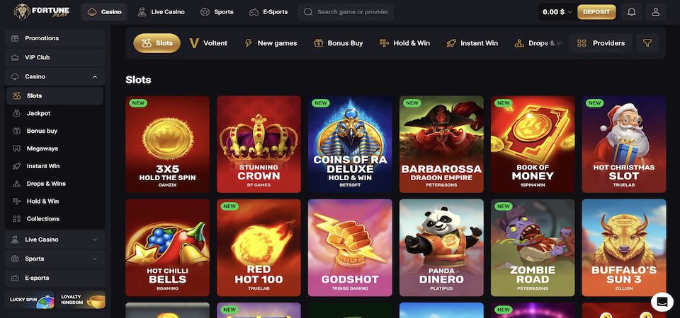 Screenshot of the Fortuneplay casino page