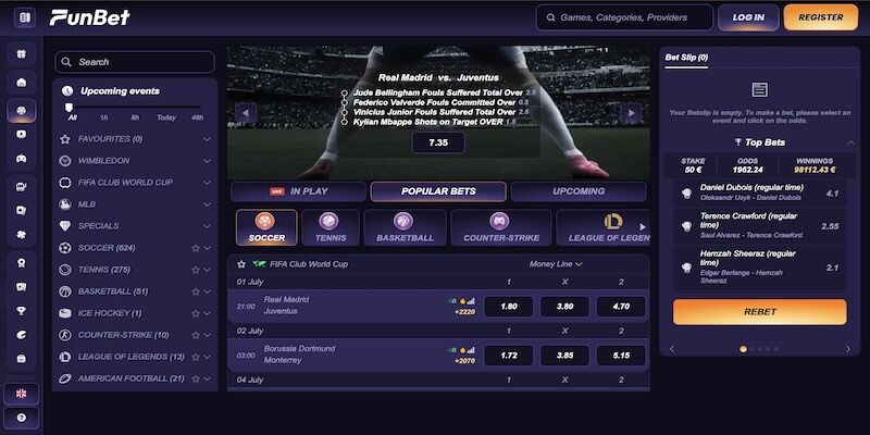 Screenshot of the Funbet sport page