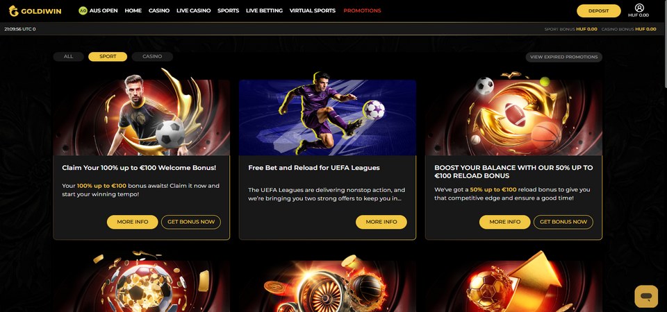 Screenshot of the GoldiWin bonuses page