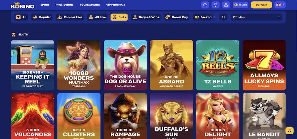 Screenshot of the Koning casino page