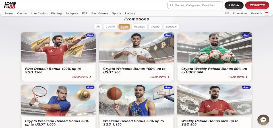 Screenshot of the LongFu88 bonuses page