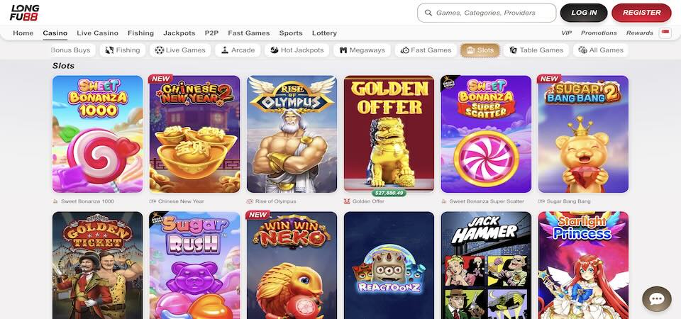 Mobile screenshot of the LongFu88 casino page