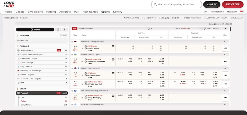 Mobile screenshot of the LongFu88 sports page