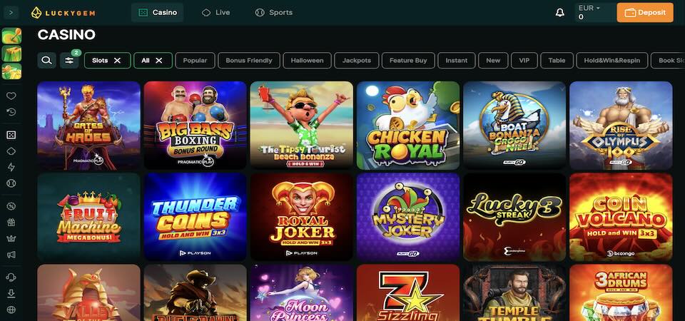 Screenshot of the Luckygem casino page