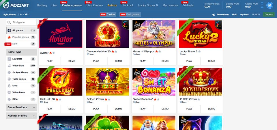 Screenshot casino page
