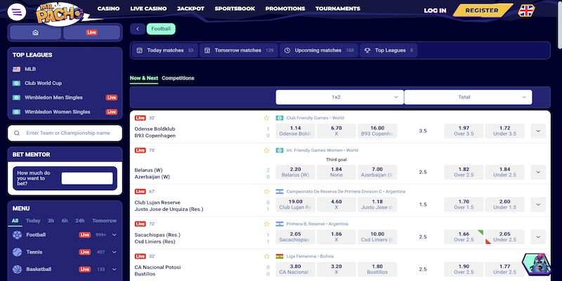 Screenshot of the Mr.Pacho sport page