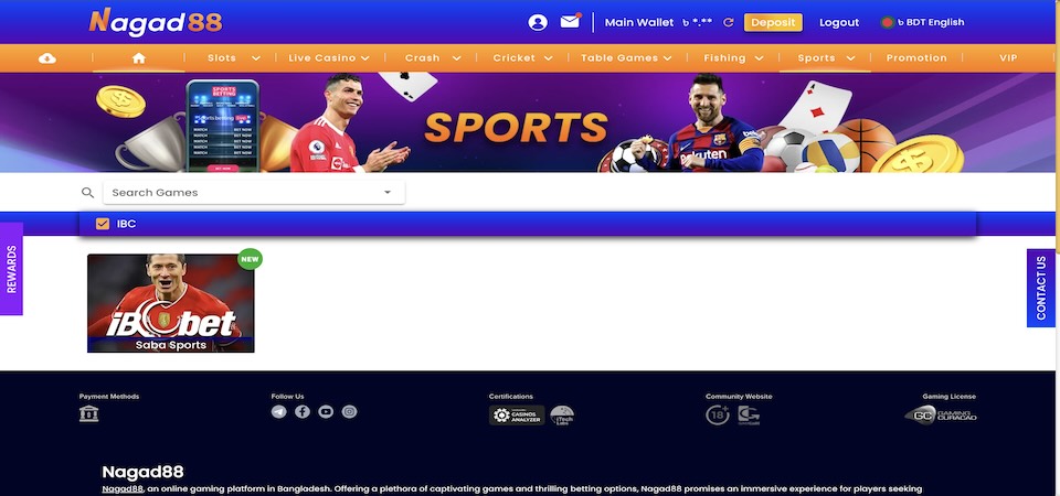Screenshot of the Nagad88 sport page