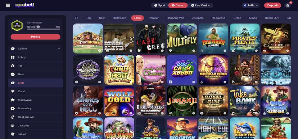 Screenshot of the Opabet casino page