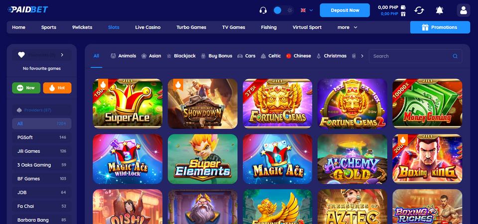 Screenshot of the Paidbet casino page