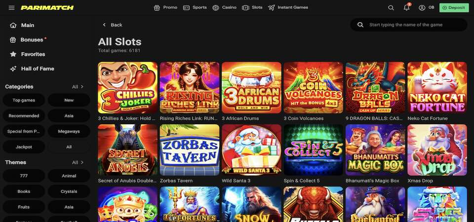 Screenshot of the Parimatch casino page in Thailand