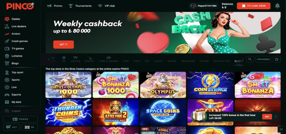 Screenshot of the Pinco casino page