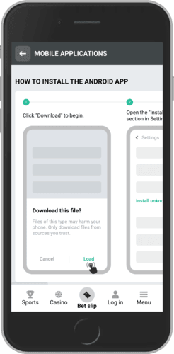 Screenshot of the Planbet app for Android instruction