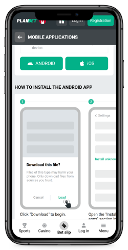 Screenshot of the Planbet app for Android instruction