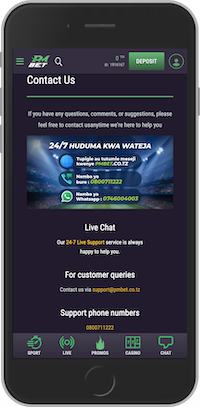 Mobile screenshot of the PMbet support page