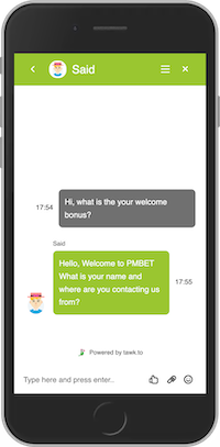 Mobile screenshot of the PMbet live chat 2