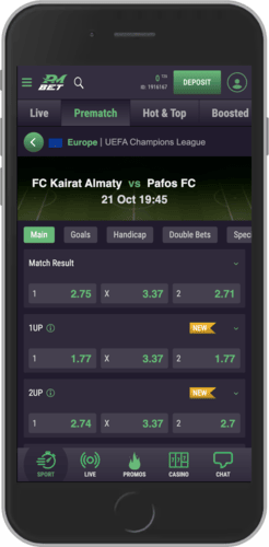 Mobile screenshot of the PMbet sports page
