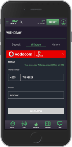 Mobile screenshot of the PMbet withdrawing money page