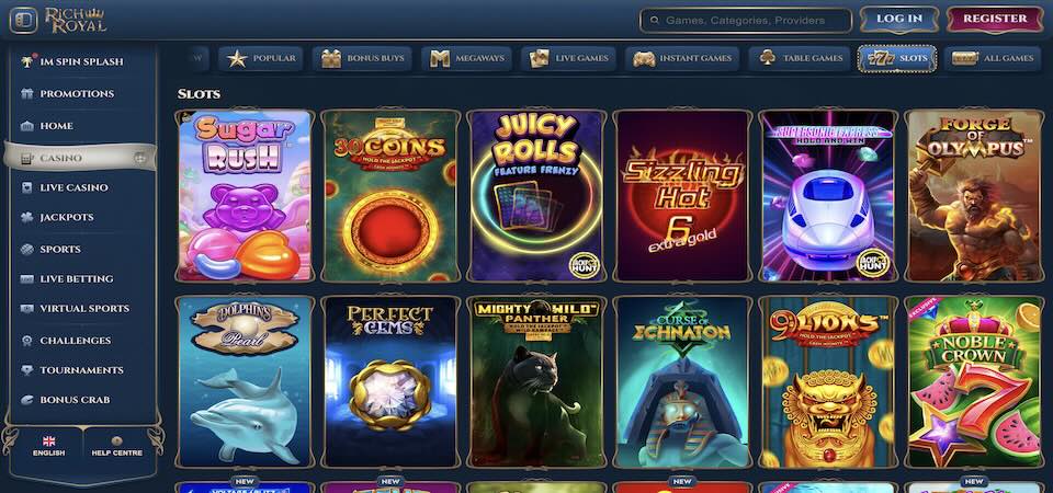 Screenshot of the RichRoyal casino page