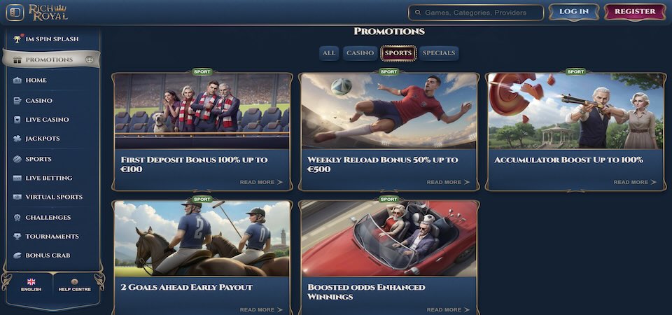 Screenshot of the RichRoyal bonuses page