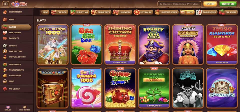 Screenshot of the Roostino casino page