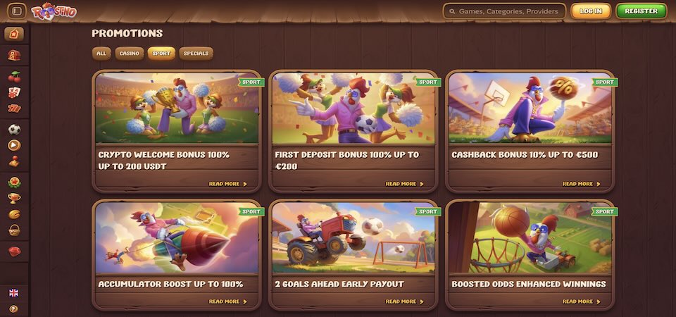 Screenshot of the Roostino bonuses page