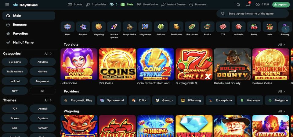 Screenshot of the RoyalSea casino page