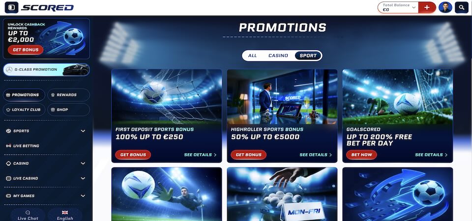 Screenshot of the Scored promotions and bonuses page