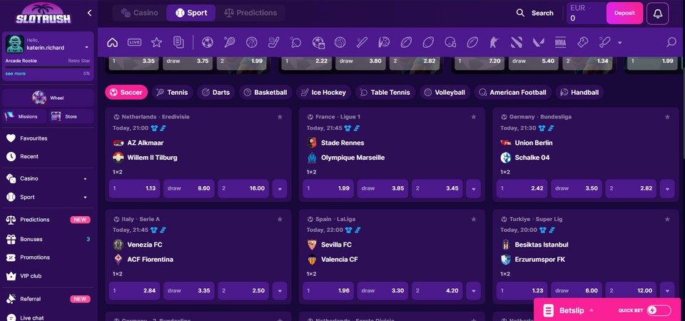 Screenshot of the slotrush LIVE Betting page
