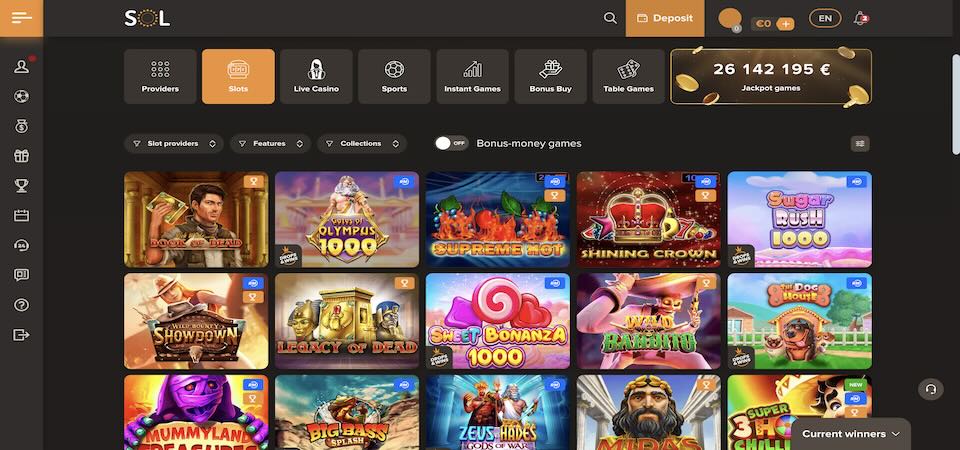 Screenshot of the Sol casino page
