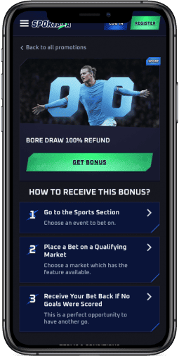 Mobile screenshot of the Sportaza bore draw refund