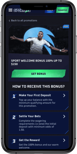Mobile screenshot of the Sportaza first deposit bonus