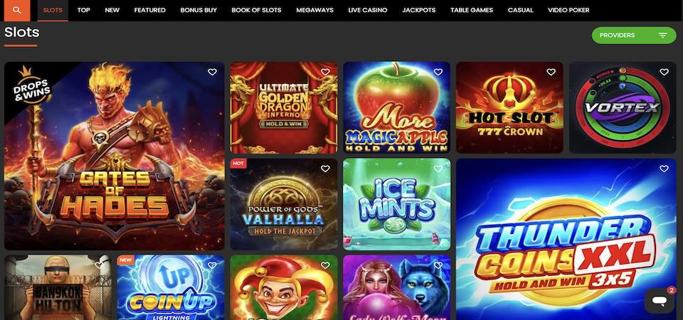 Screenshot of the SportCenter casino page